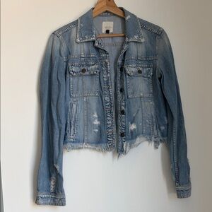 Frayed Hem Light Blue Denim Jacket